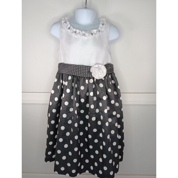 American Princess Polka Dot Dress Size 6 Black White Sleeveless Zip Belted EUC - Picture 1 of 5